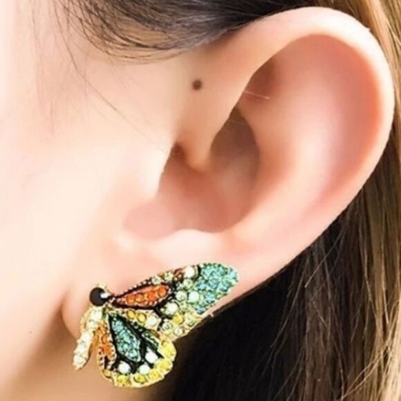 New FREE PEOPLE Butterfly rhinestone multicolor studs - Picture 6 of 12
